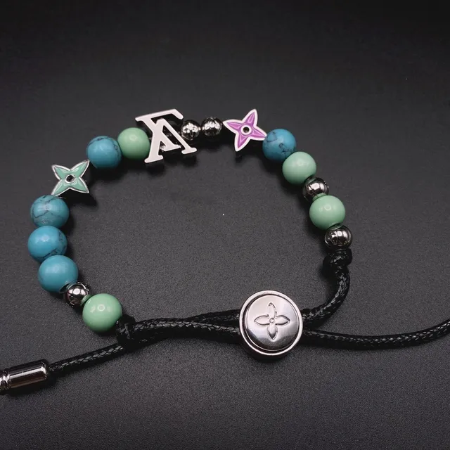 Louis Vuitton Blue Silver Beaded Monogram-Star Charm Bracelet 4