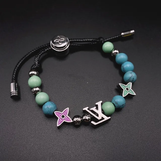 Louis Vuitton Blue Silver Beaded Monogram-Star Charm Bracelet 5