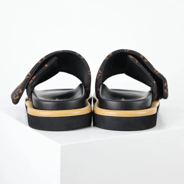 Louis Vuitton Brown Beige Monogram Canvas Strap Black Footbed Slippers 8