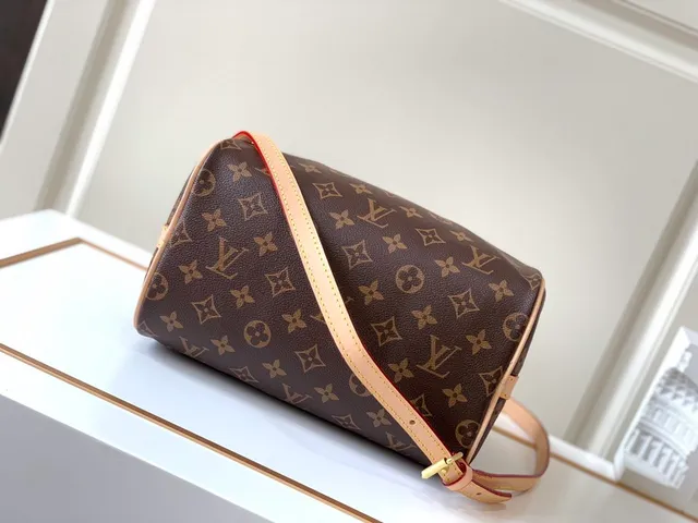 Louis Vuitton Marron Beige Monogramme Toile Tan Cuir Garniture Sac Boston 3
