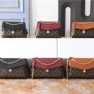 Louis Vuitton Brown Black Monogram Canvas Flap-Top Closure Chain Bag