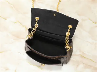 Louis Vuitton Brown Black Monogram Canvas Flap-Top Closure Chain Bag 2