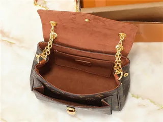 Louis Vuitton Brown Black Monogram Canvas Flap-Top Closure Chain Bag 20