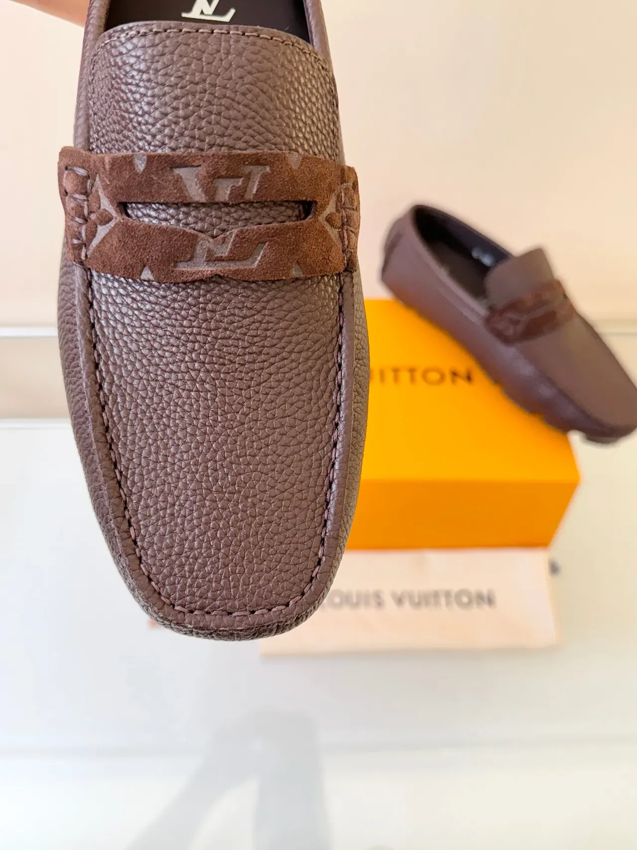 Louis Vuitton Brown Black Pebbled Leather Monogrammed Strap Loafer 3