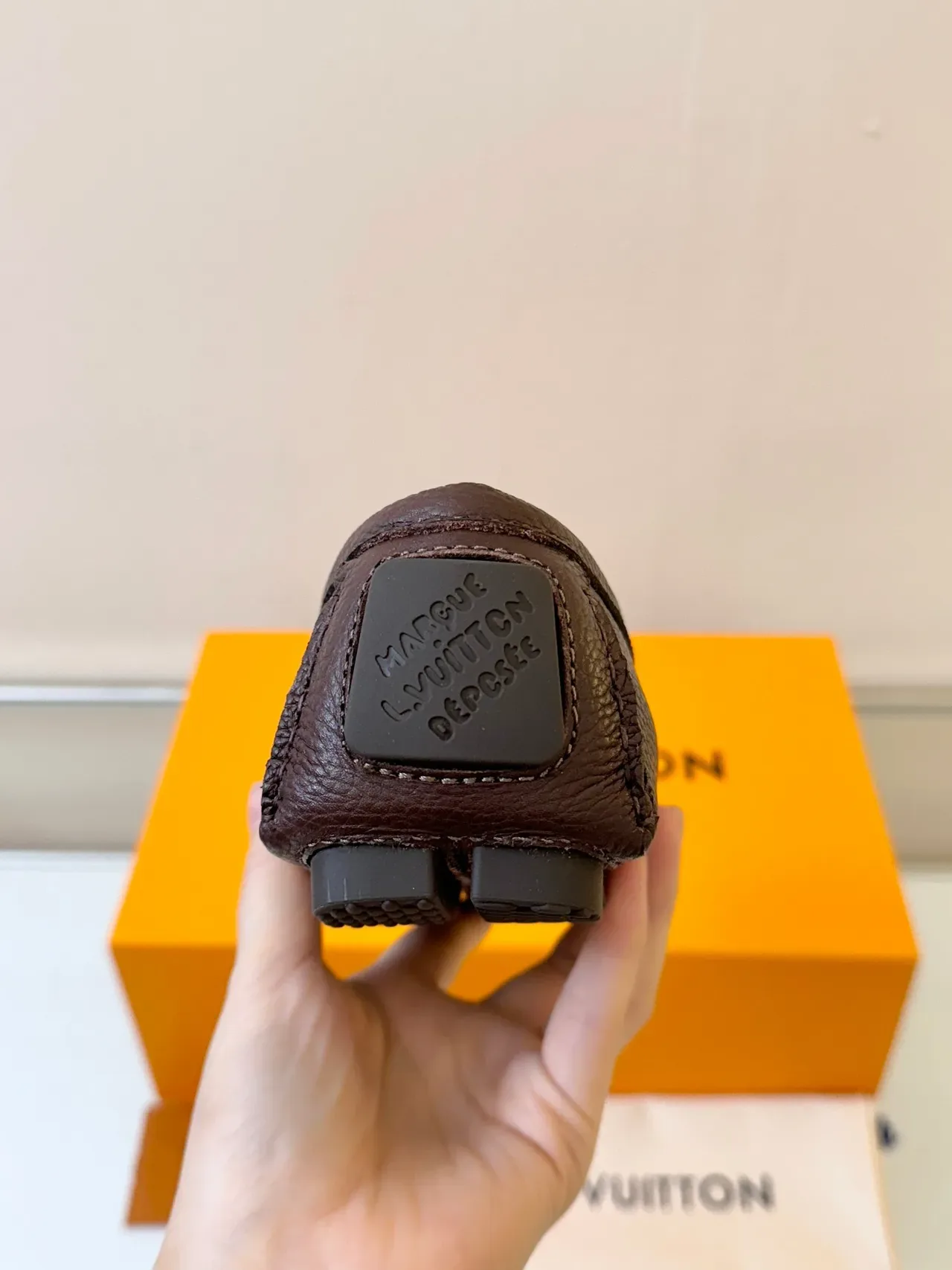 Louis Vuitton Brown Black Pebbled Leather Monogrammed Strap Loafer 4
