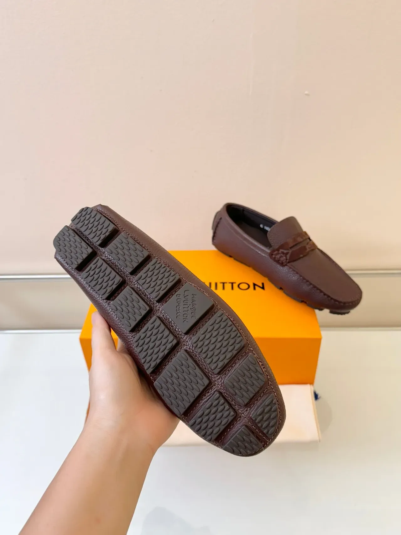 Louis Vuitton Brown Black Pebbled Leather Monogrammed Strap Loafer 5