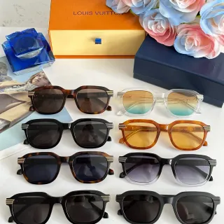 Louis Vuitton Brown Black Rectangular Acetate Frames Triple-Bar Temple Accents Sunglasses