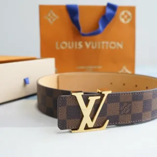 Louis Vuitton Brown Gold Damier Ebène Canvas LV Turnlock Buckle Leather Belt