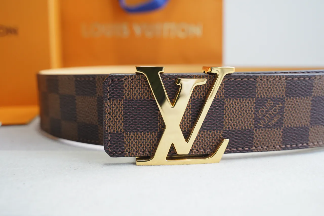 Louis Vuitton Brown Gold Damier Ebène Canvas LV Turnlock Buckle Leather Belt 2