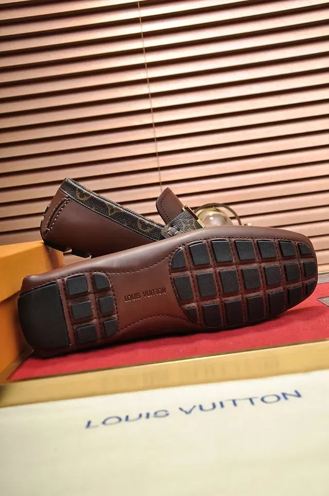 Louis Vuitton Brown Gold Leather Monogram Strap Loafer 3