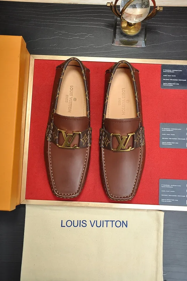 Louis Vuitton Brown Gold Leather Monogram Strap Loafer 5