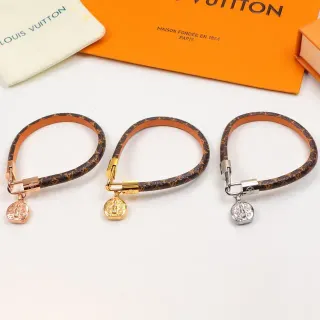 Louis Vuitton Brown Gold Monogram Canvas Leather-Wrapped Bracelet