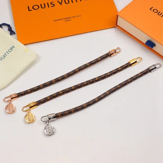 Louis Vuitton Brown Gold Monogram Canvas Leather-Wrapped Bracelet 2