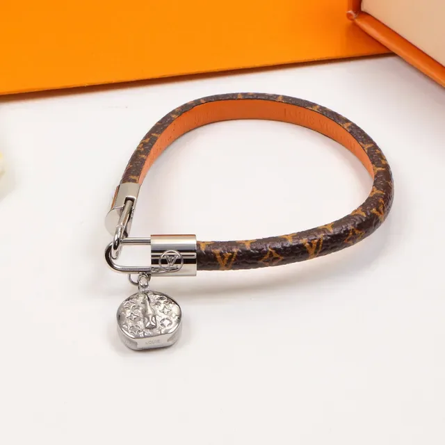 Louis Vuitton Brown Gold Monogram Canvas Leather-Wrapped Bracelet 3