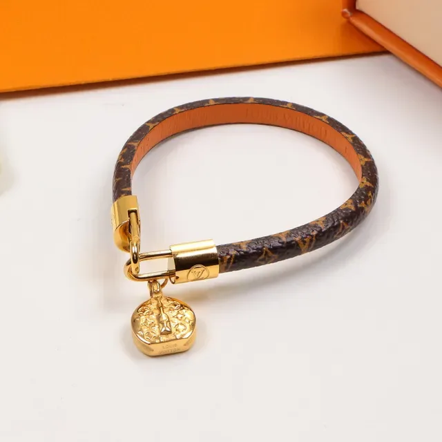 Louis Vuitton Brown Gold Monogram Canvas Leather-Wrapped Bracelet 4