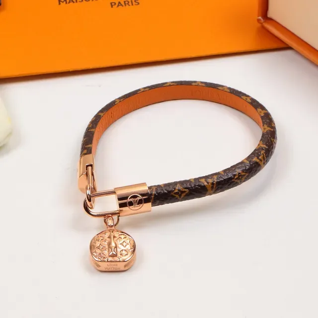 Louis Vuitton Brown Gold Monogram Canvas Leather-Wrapped Bracelet 5