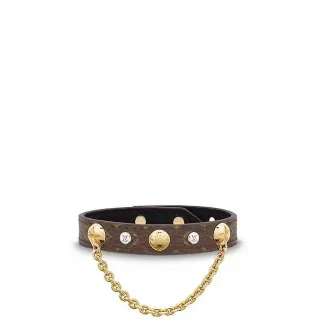 Louis Vuitton Brown Gold Monogram-Coated Leather Chain Accent Bracelet