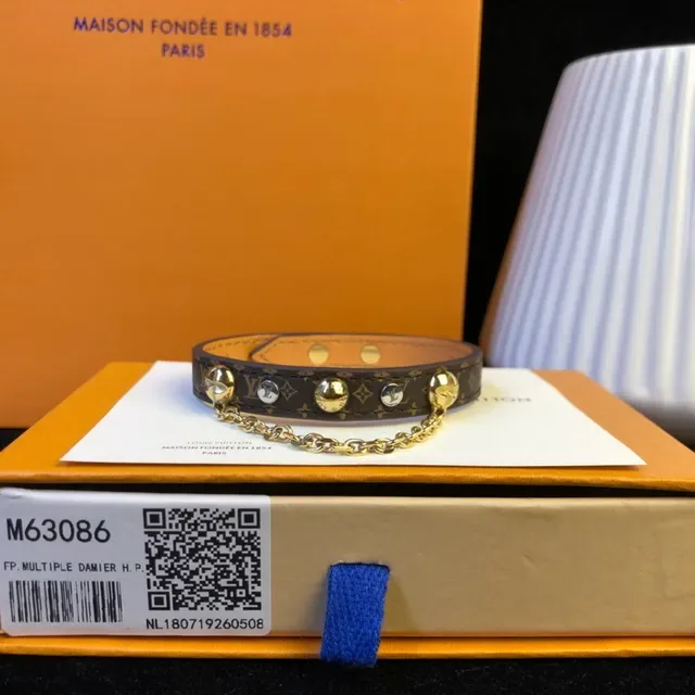 Louis Vuitton Brown Gold Monogram-Coated Leather Chain Accent Bracelet 6