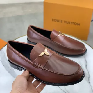 Louis Vuitton भूरी चमड़ी फूल सजावट लोफर