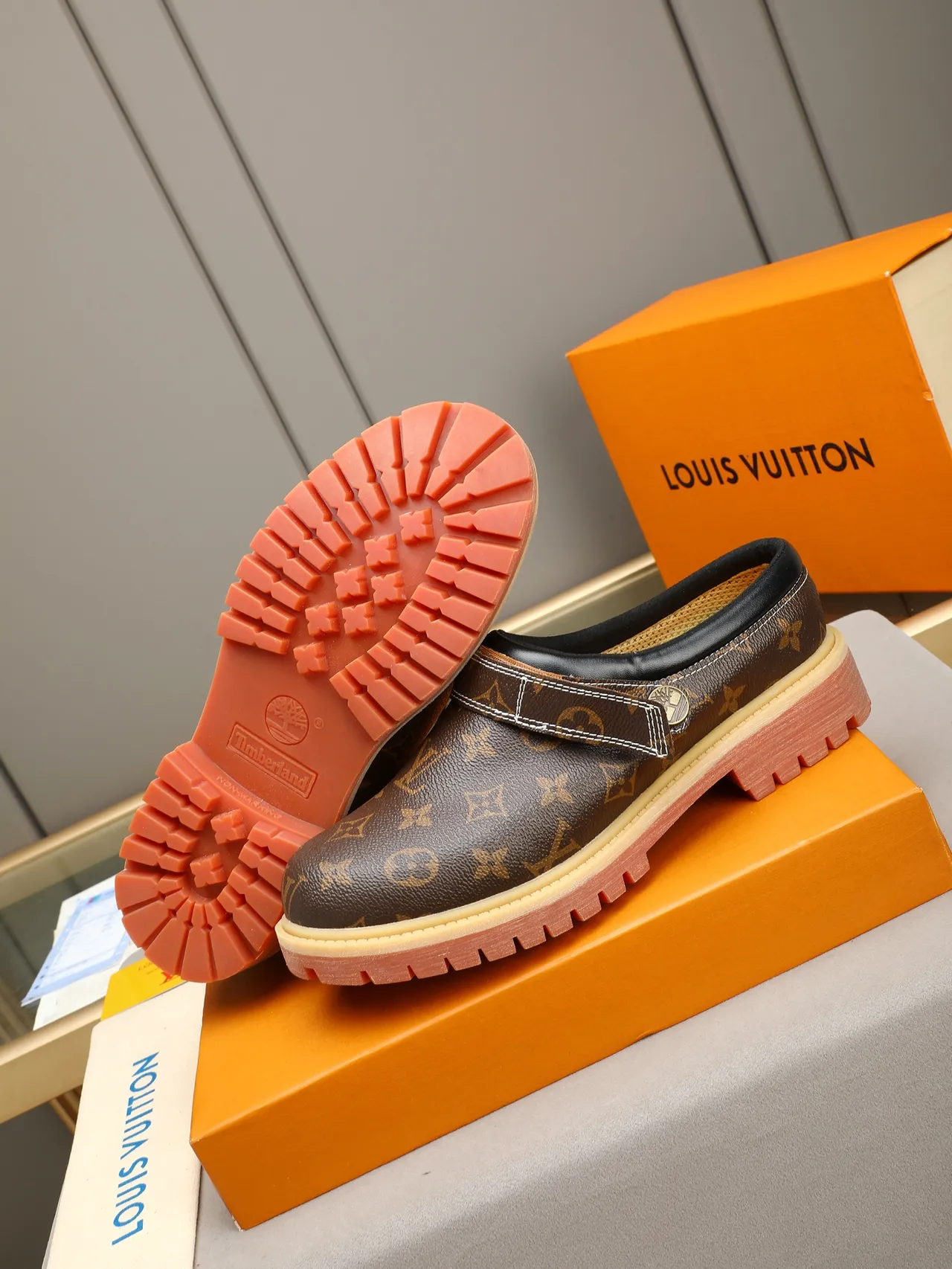 Louis Vuitton Brown Orange Monogram Canvas Slip-On Clog Casual Shoes 4