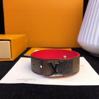 Louis Vuitton Brown Red Monogram Canvas Metal LV Buckle Leather Belt
