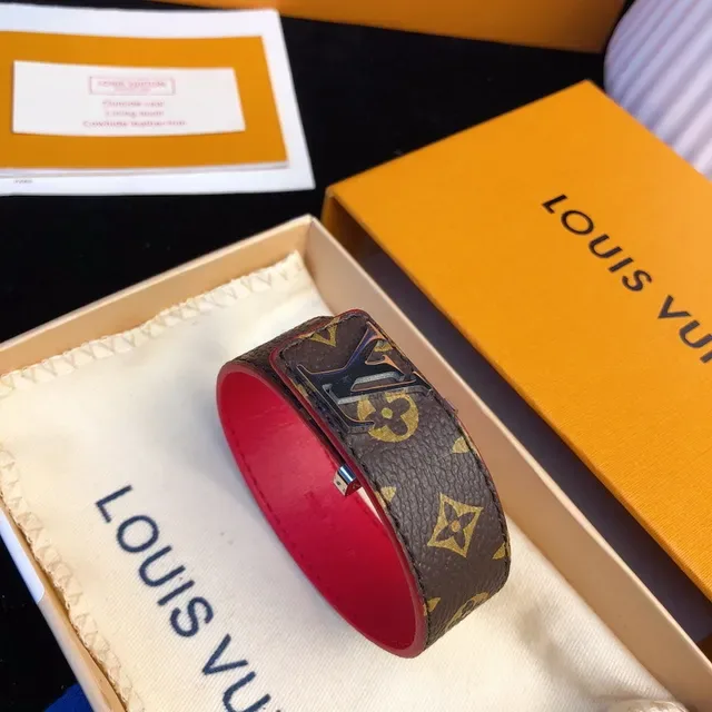 Louis Vuitton Brown Red Monogram Canvas Metal LV Buckle Leather Belt 4