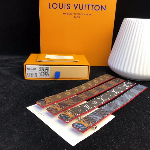 Louis Vuitton Brown Red Monogram Canvas Metal LV Buckle Leather Belt 7