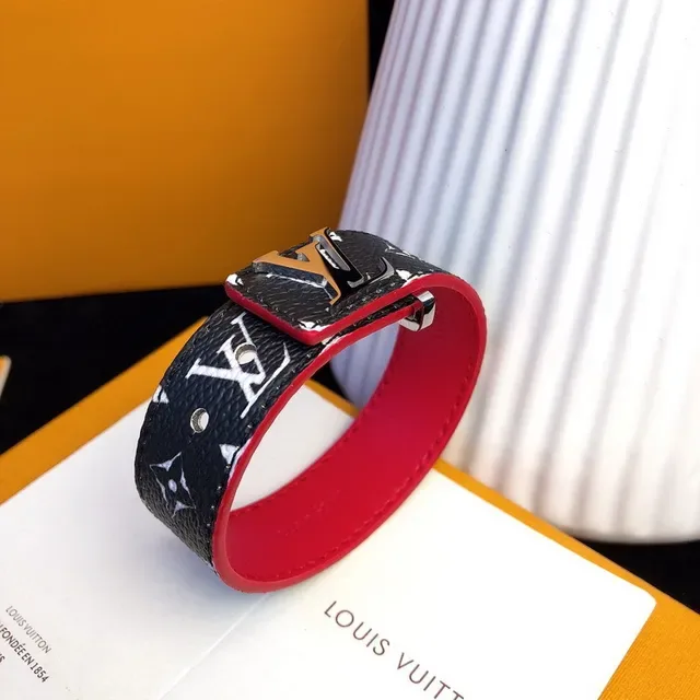 Louis Vuitton Brown Red Monogram Canvas Metal LV Buckle Leather Belt 9
