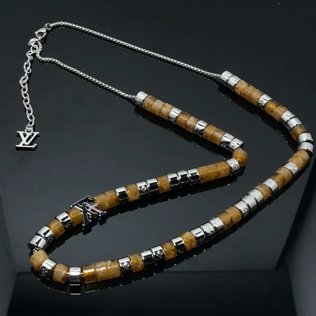 Louis Vuitton Brown Silver Beaded Monogram-Accented Necklace 4