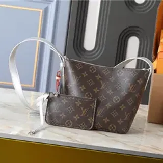 Louis Vuitton Brown White Monogram Canvas Silver-Tone Hardware Bucket Bag