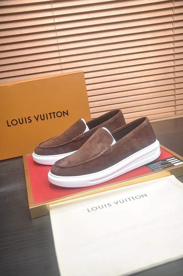 Louis Vuitton Brown White Suede Upper Moc-Toe Stitching Loafer 3