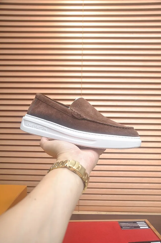Louis Vuitton Brown White Suede Upper Moc-Toe Stitching Loafer 4