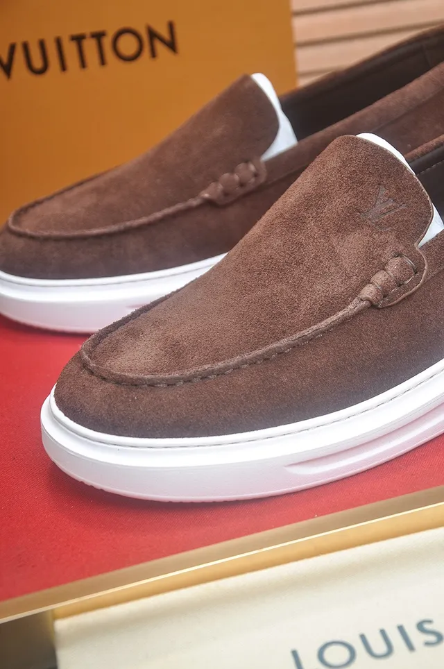 Louis Vuitton Brown White Suede Upper Moc-Toe Stitching Loafer 8