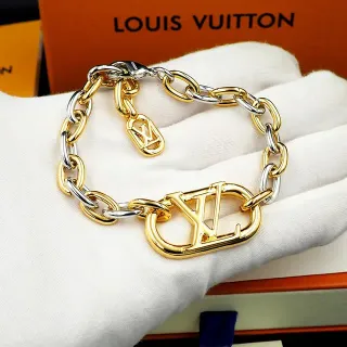 سوار Louis Vuitton Chain Reaction مونوغرام ثنائي اللون ذهبي وفضي