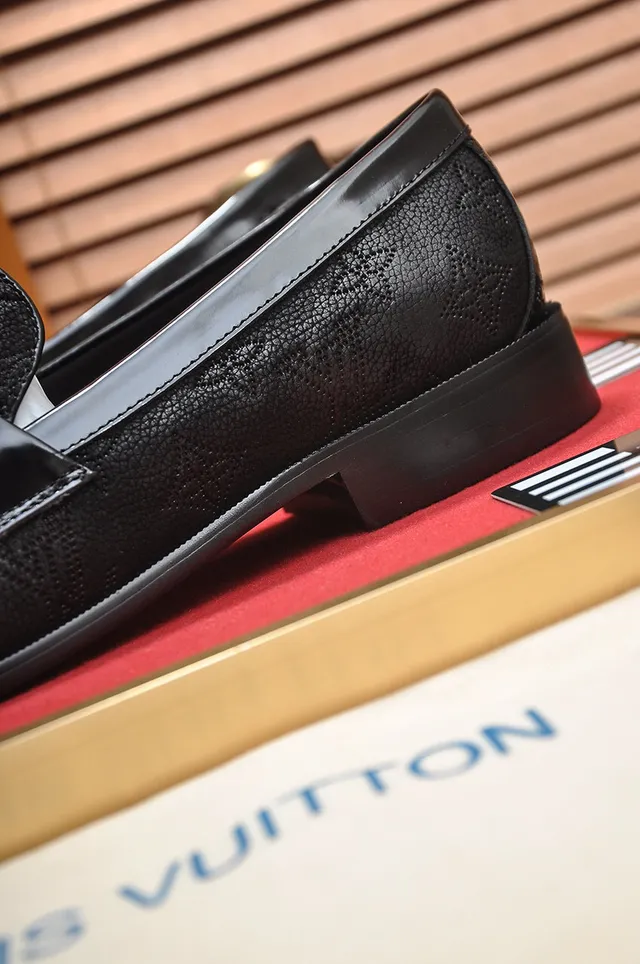 Louis Vuitton Chain Strap Loafer Black Textured Leather Glossy Loafer 2