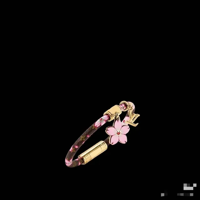 Louis Vuitton Cherry Blossom Bangle Brown Gold Monogram Canvas Enamel Charm Bracelet 4