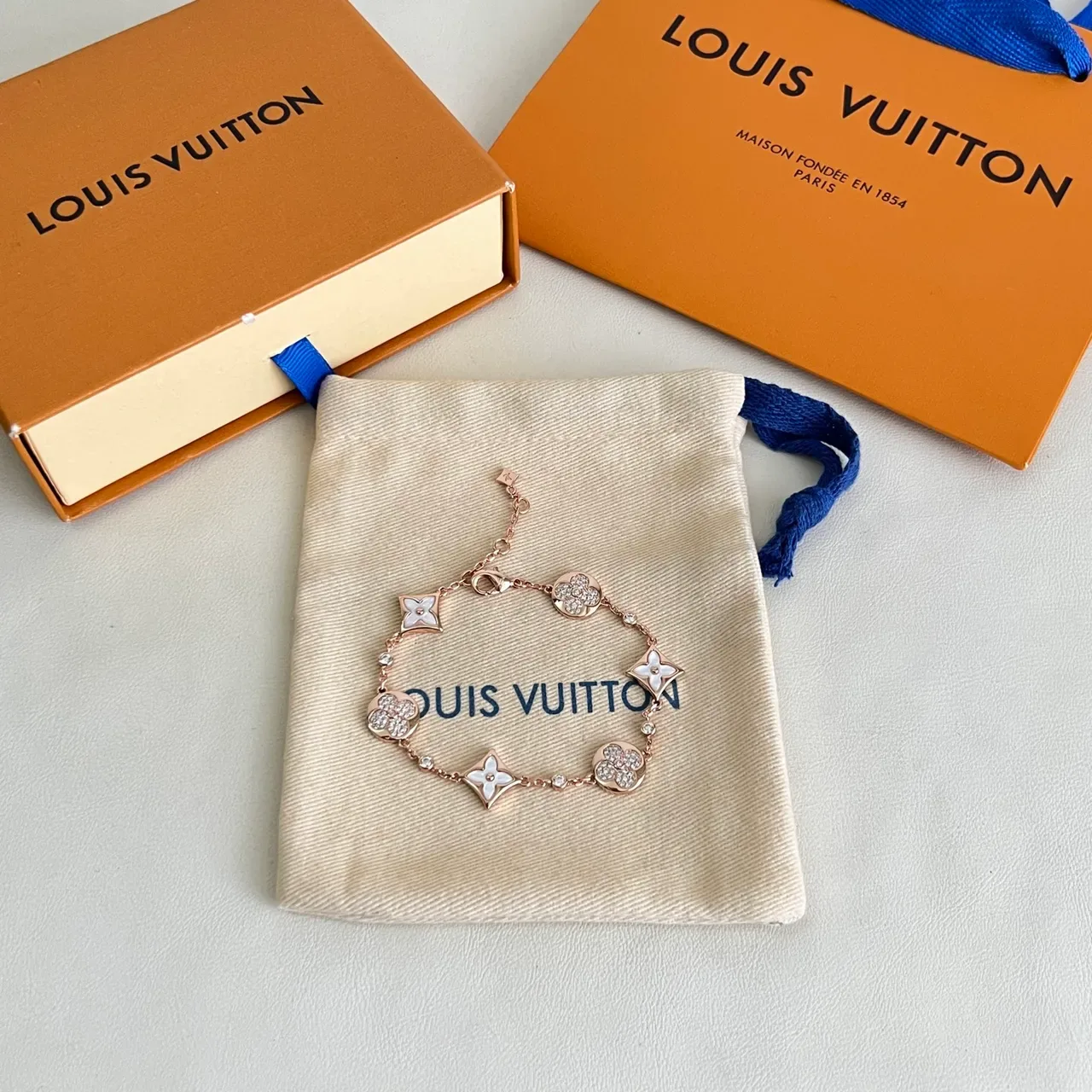 Louis Vuitton Color Blossom BB Star and Sun Multi-Motif Gold White Rose Bracelet 6