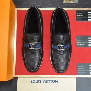 Louis Vuitton Damier Check Loafer 黑色蓝色 皮革 羊毛衬里 Loafer