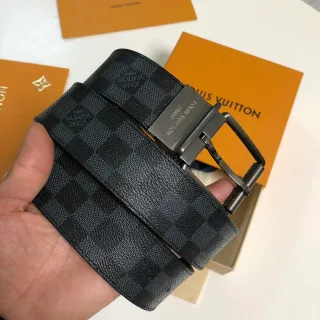 Louis Vuitton Damier Graphite Belt Black Gray Monogram Canvas Reversible Gunmetal Buckle Leather Belt