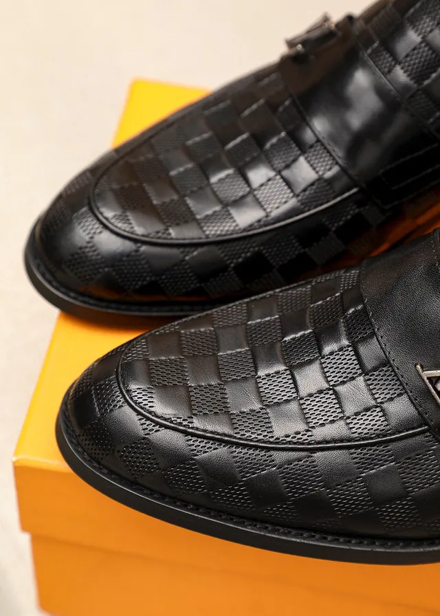 Louis Vuitton Damier Loafer Black Checkered Leather Polished Metal Hardware Loafer 6