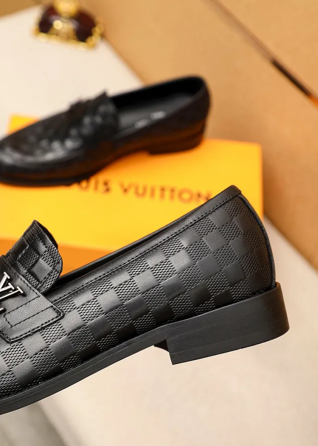Louis Vuitton Damier Loafer Black Checkered Leather Polished Metal Hardware Loafer 7