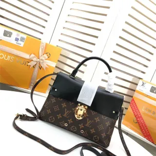 Louis Vuitton Dauphine Brown Monogram Canvas and Black Leather Tote Bag