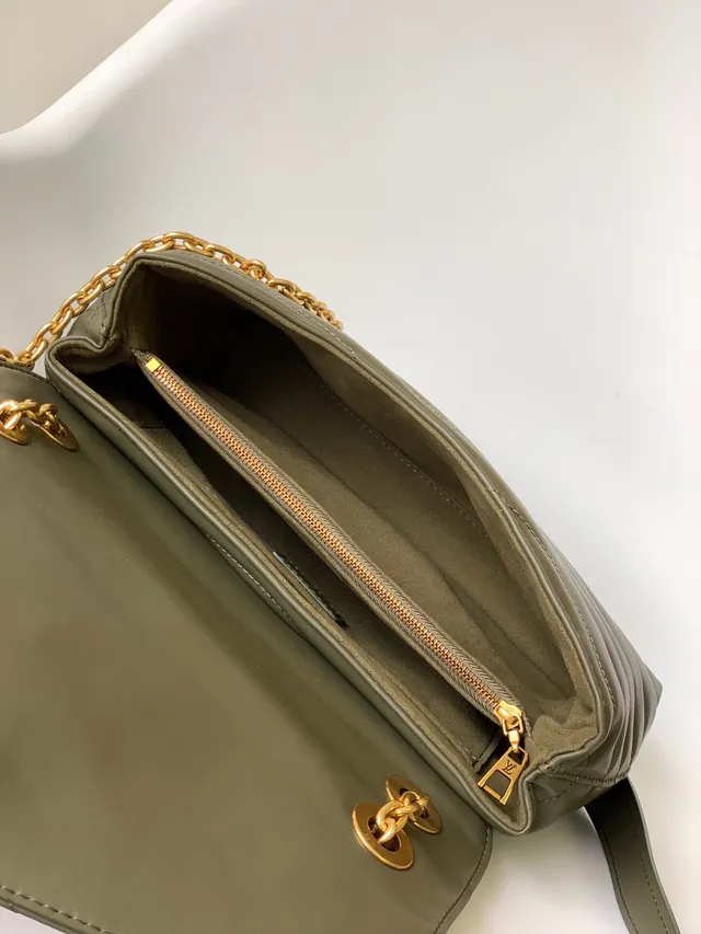 Louis Vuitton Dauphine Olive Green Chevron-Quilted Chain Bag 3