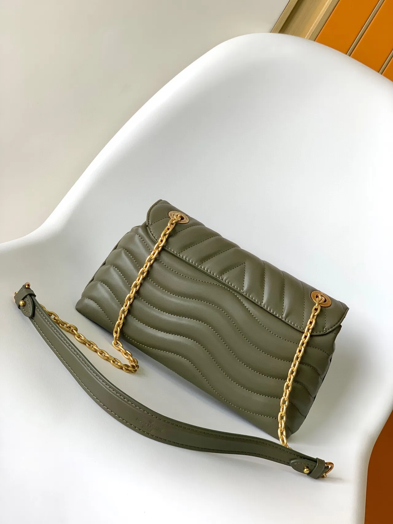 Louis Vuitton Dauphine Olive Green Chevron-Quilted Chain Bag 5