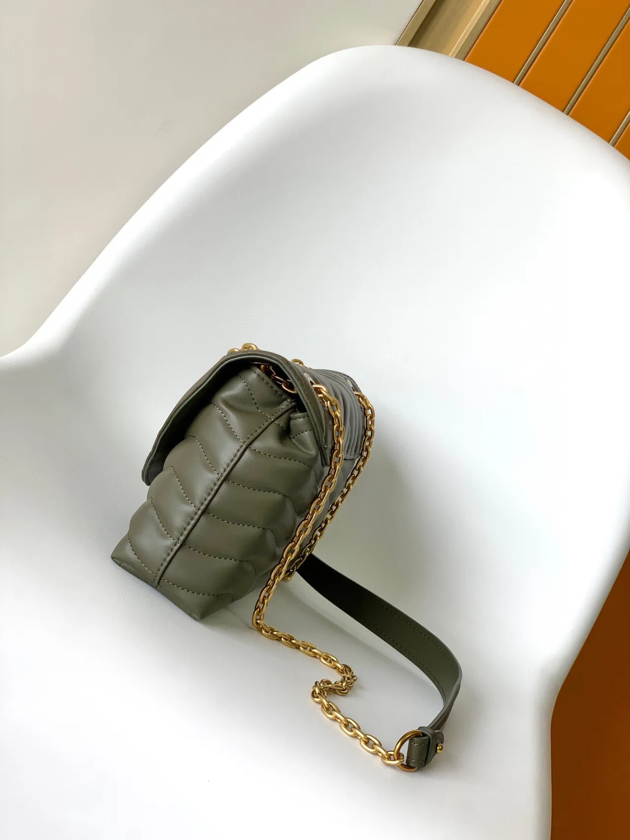 Louis Vuitton Dauphine Olive Green Chevron-Quilted Chain Bag 6