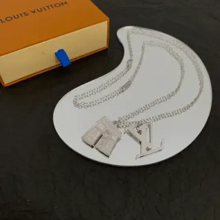 Louis Vuitton Dual Pendant Silver Chain Necklace