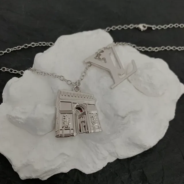 Louis Vuitton Dual Pendant Silver Chain Necklace 4