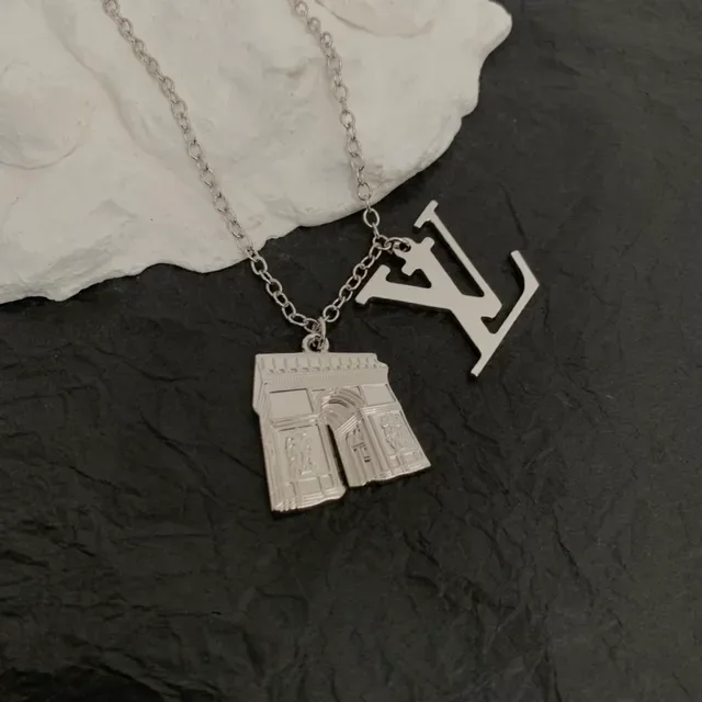 Louis Vuitton Dual Pendant Silver Chain Necklace 5
