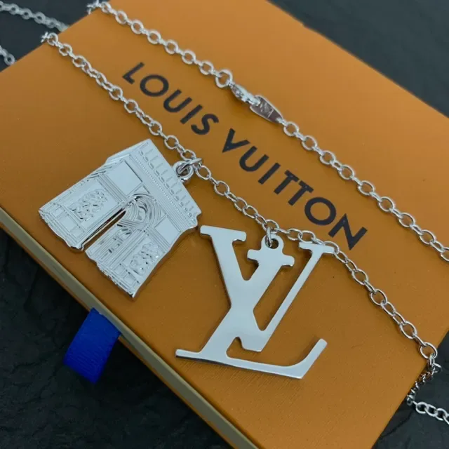 Louis Vuitton Dual Pendant Silver Chain Necklace 6