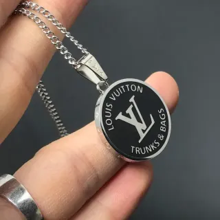 Louis Vuitton Engraved Monogram Black Enamel Pendant Necklace